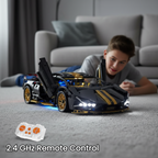 AoreSpty 1:14 Scale Black & Gold RC Supercar Kit - 790 Bricks, Remote & App Control, STEM Learning, Ultimate Gift for Car Enthusiasts