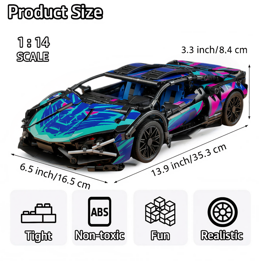 AoreSpty 1280-Piece RC Car Building Kit - 1:14 Scale Model, STEM Educational Toy with LED Lights, Rechargeable Battery, 2.4GHz Remote Control, for Boys & Adults