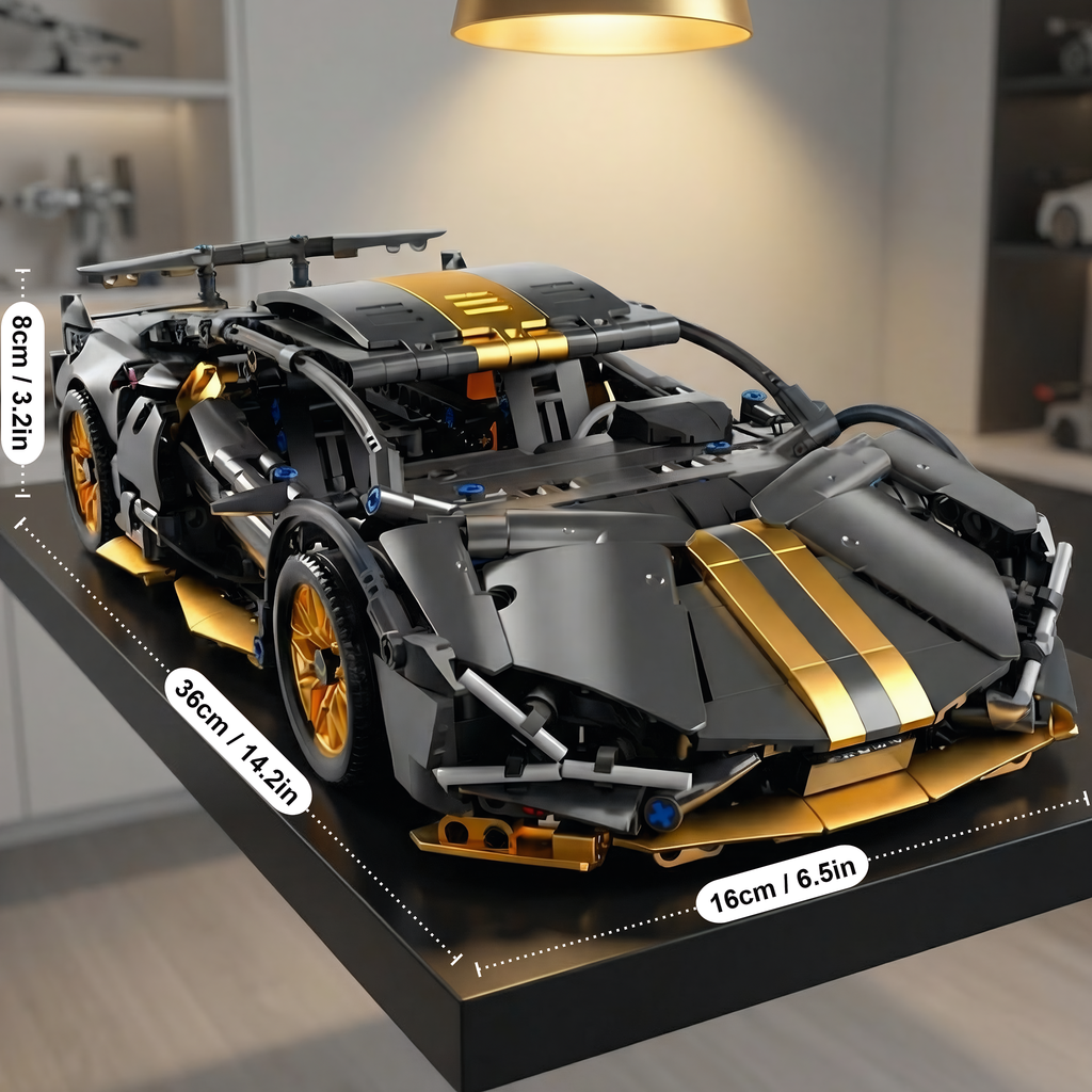AoreSpty 1:14 Scale Black & Gold RC Supercar Kit - 1280+ Bricks, Remote & App Control, STEM Learning, Ultimate Gift for Car Enthusiasts
