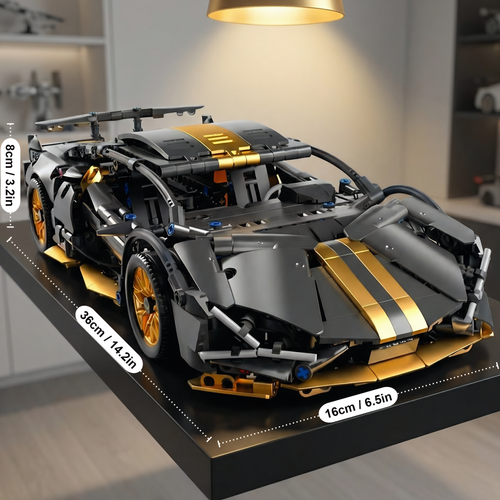 AoreSpty 1:14 Scale Black & Gold RC Supercar Kit - 790 Bricks, Remote & App Control, STEM Learning, Ultimate Gift for Car Enthusiasts