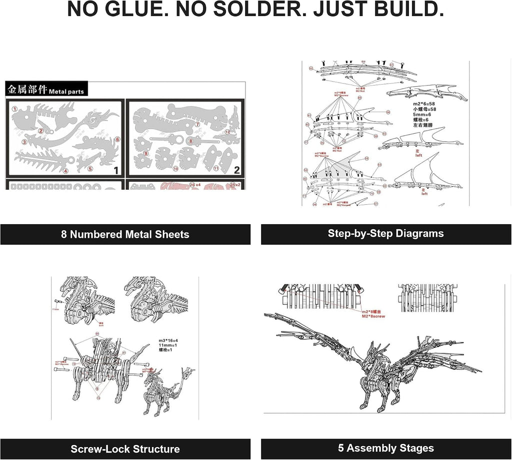 AoreSpty 3D Metal Puzzles for Adults, 497Pcs Dragon Steel Model Kit