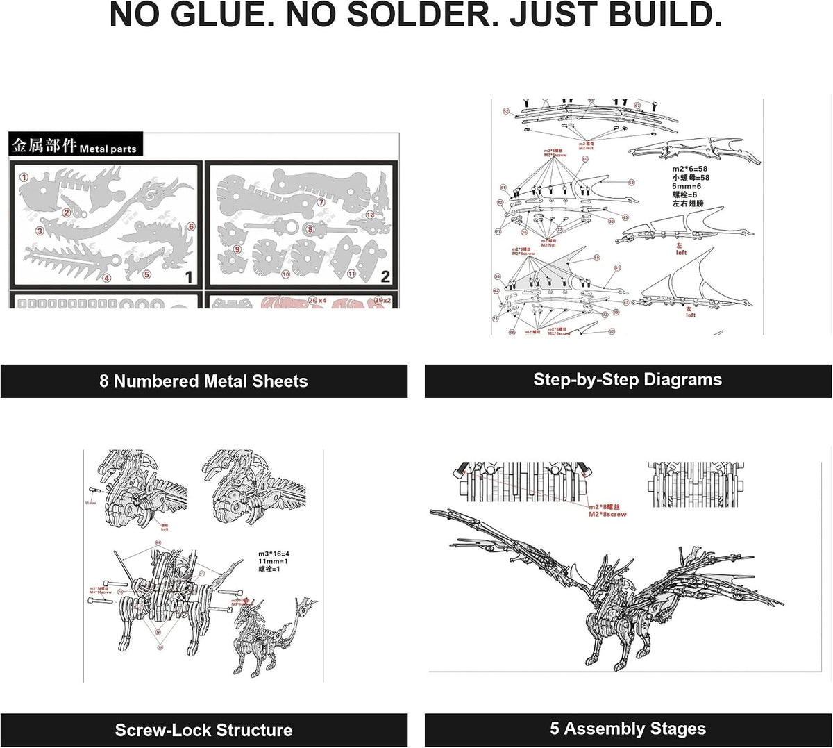 AoreSpty 3D Metal Puzzles for Adults, 497Pcs Dragon Steel Model Kit