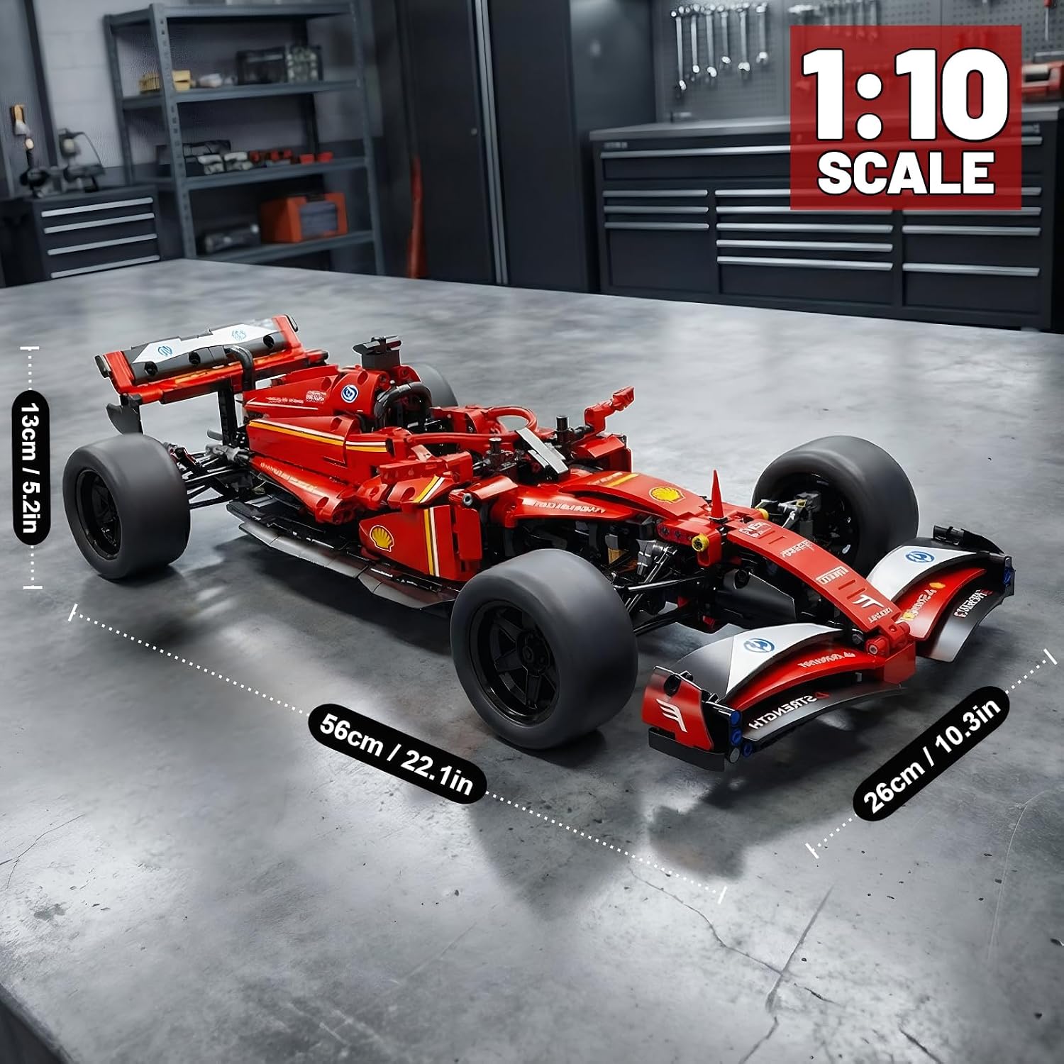 F1 RC Car Kit - 1:10 Red Formula 1 Racing Car 1086pcs, Compatible w/Major Brick Systems, Motorized RC & LED Lights, STEM Building Toy Teens Adults