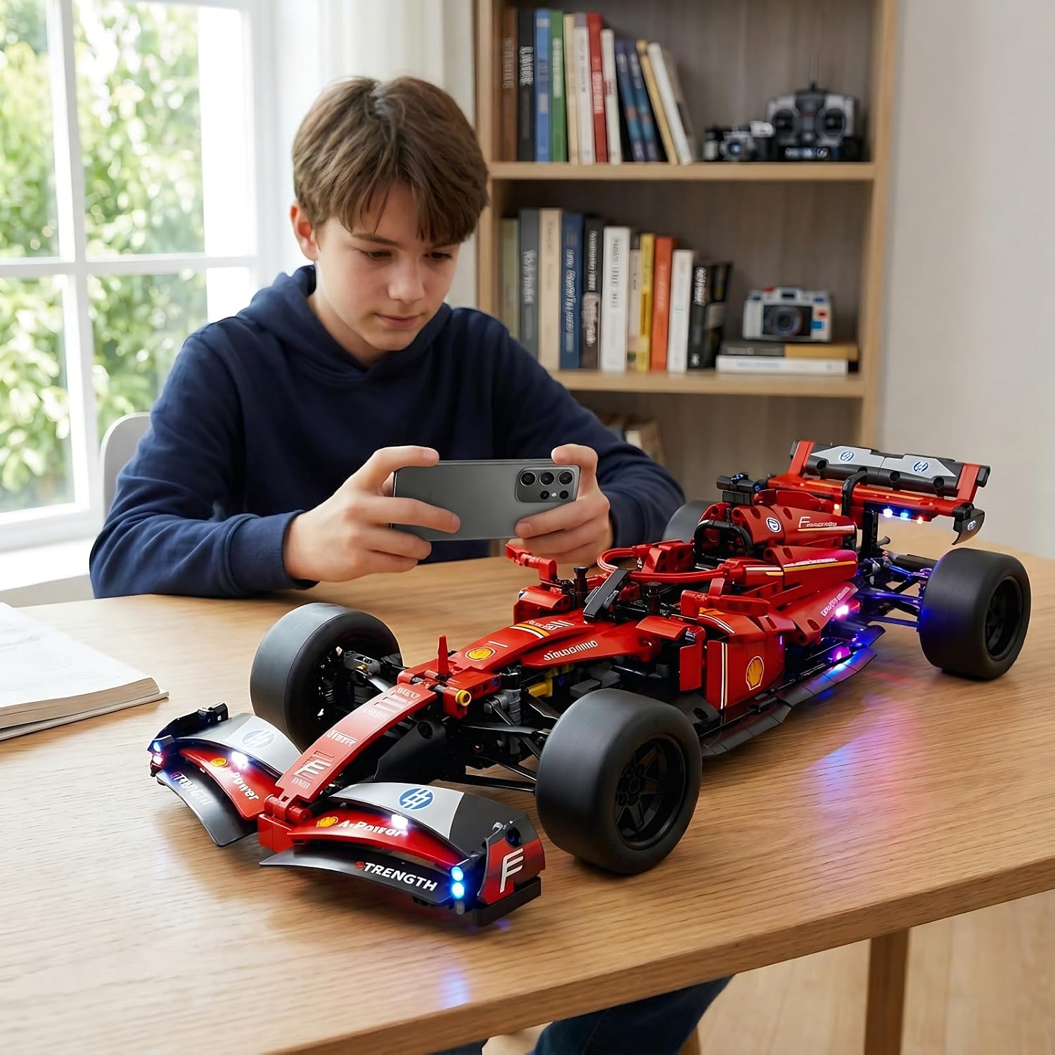 F1 RC Car Kit - 1:10 Red Formula 1 Racing Car 1086pcs, Compatible w/Major Brick Systems, Motorized RC & LED Lights, STEM Building Toy Teens Adults