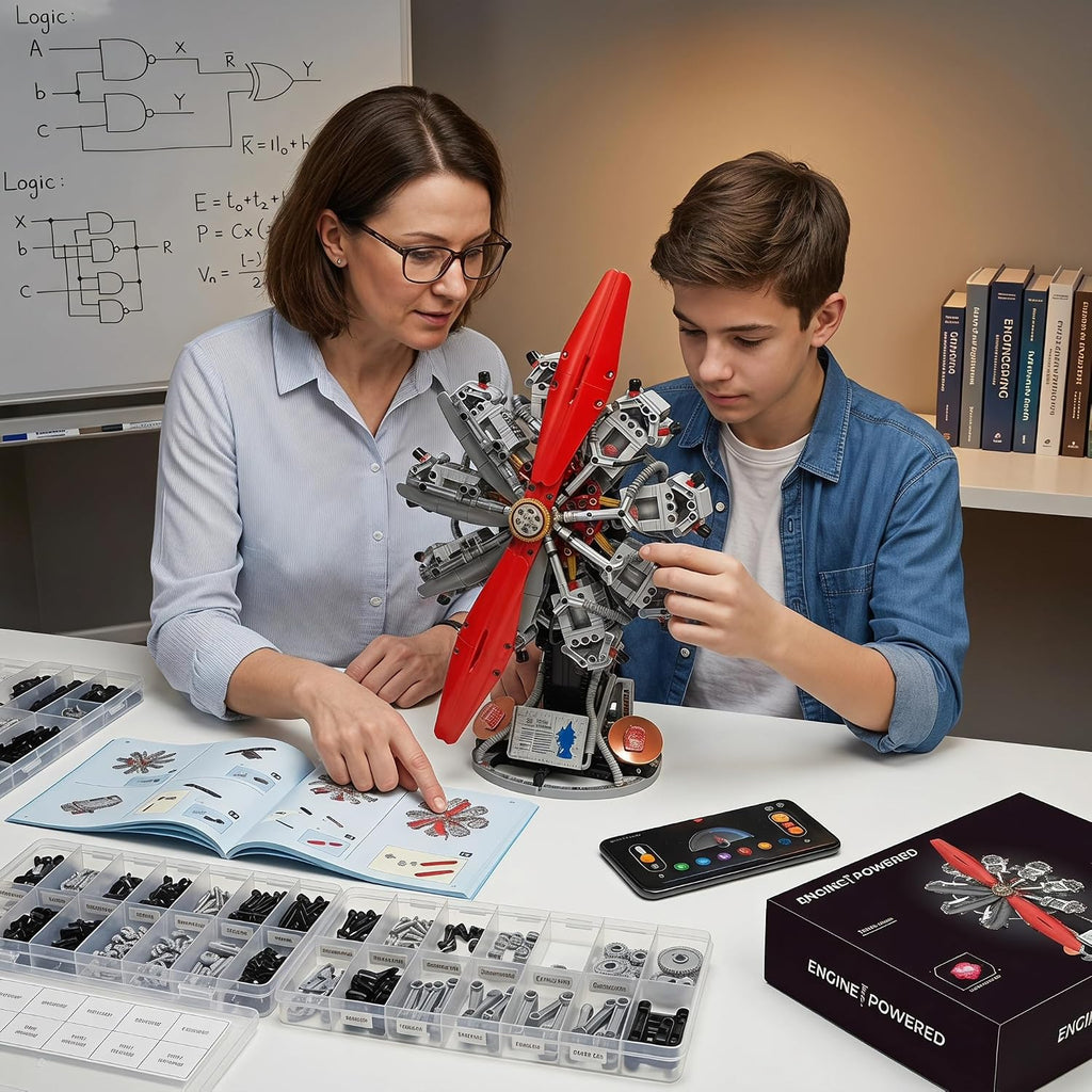9-Cylinder Radial Engine Model Kit, 1100-Piece Electric STEM Model Building Kits for Adults, Engineering Kit for Kids Ages 14+, Aviation Tech Gift for Teens