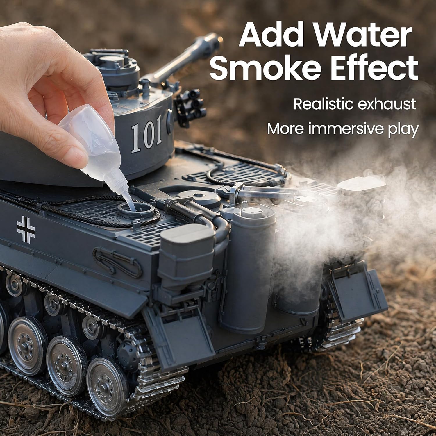 RC Tank that Shoots 1:18 Tiger Military Toy Tank, Metal Tracks, BB & Water Bombs, 45-Degree Climb 2.4GHz Remote Control Gift for Boys Ages 8+