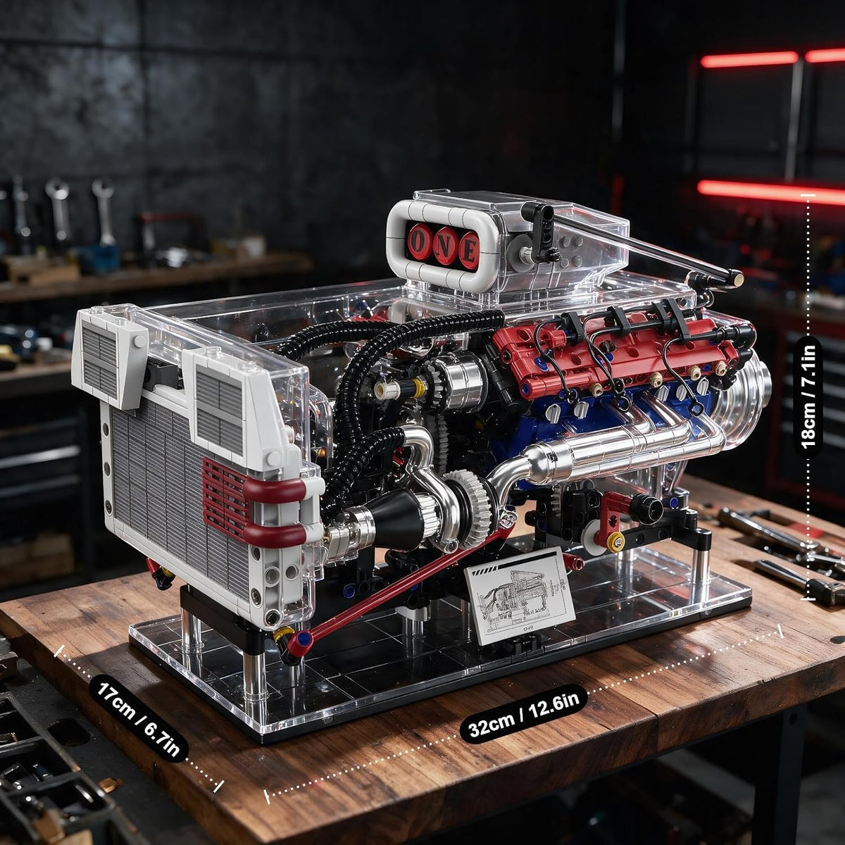 V8 Engine Model Kit, 1151 Pieces, Hand-Cranked STEM Build