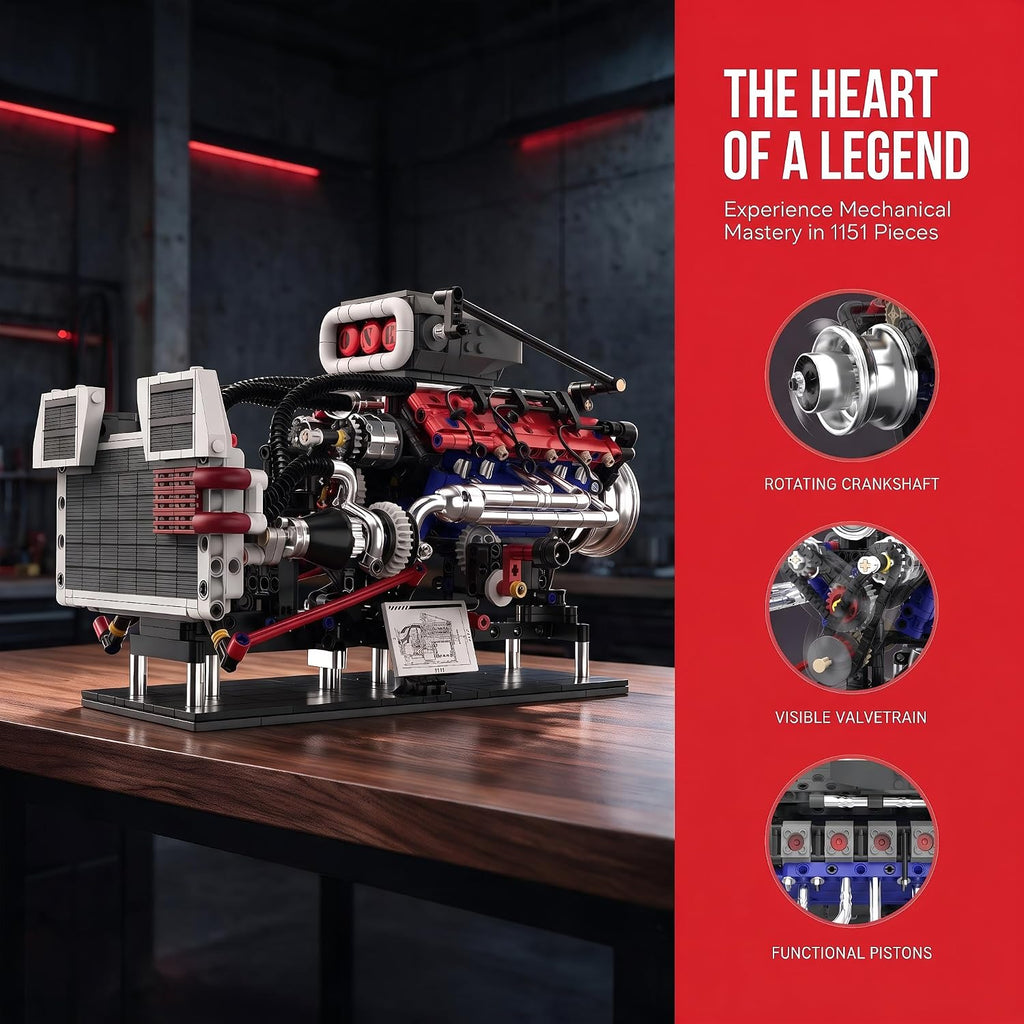 V8 Engine Model Kit, 1151 Pieces, Hand-Cranked STEM Build