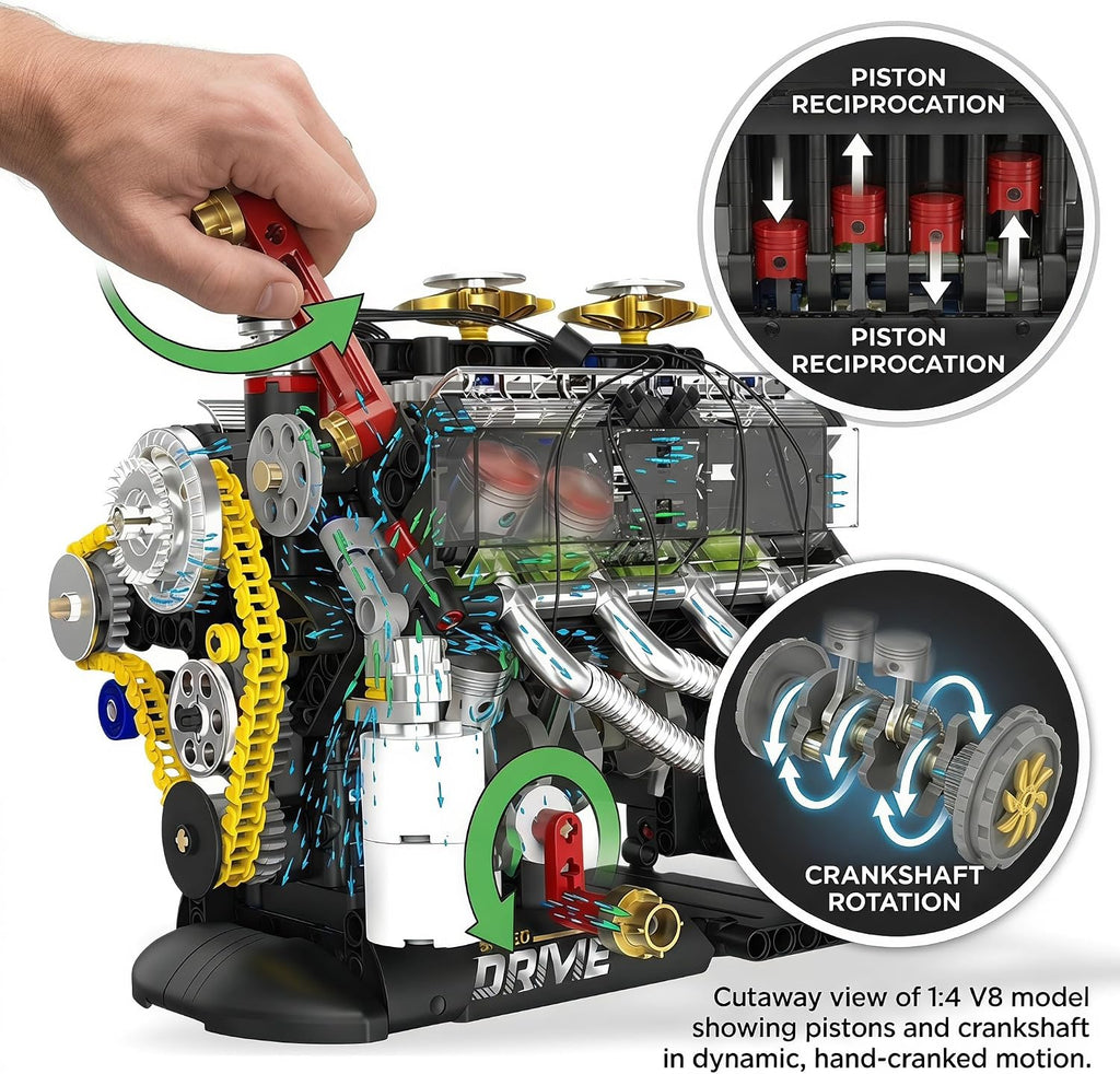 V8 Engine Model Kit 1:4 Scale, 659-Piece Hand-Cranked STEM Model Car Kits for Adults, DIY Kits for Adults & Teens, Gift for Car Enthusiasts Ages 14+