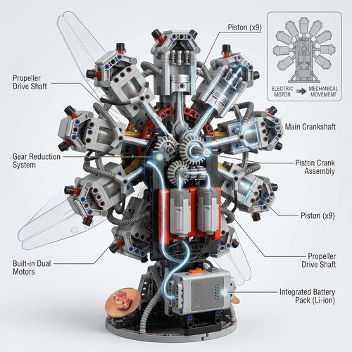 9-Cylinder Radial Engine Model Kit, 1100-Piece Electric STEM Model Building Kits for Adults, Engineering Kit for Kids Ages 14+, Aviation Tech Gift for Teens