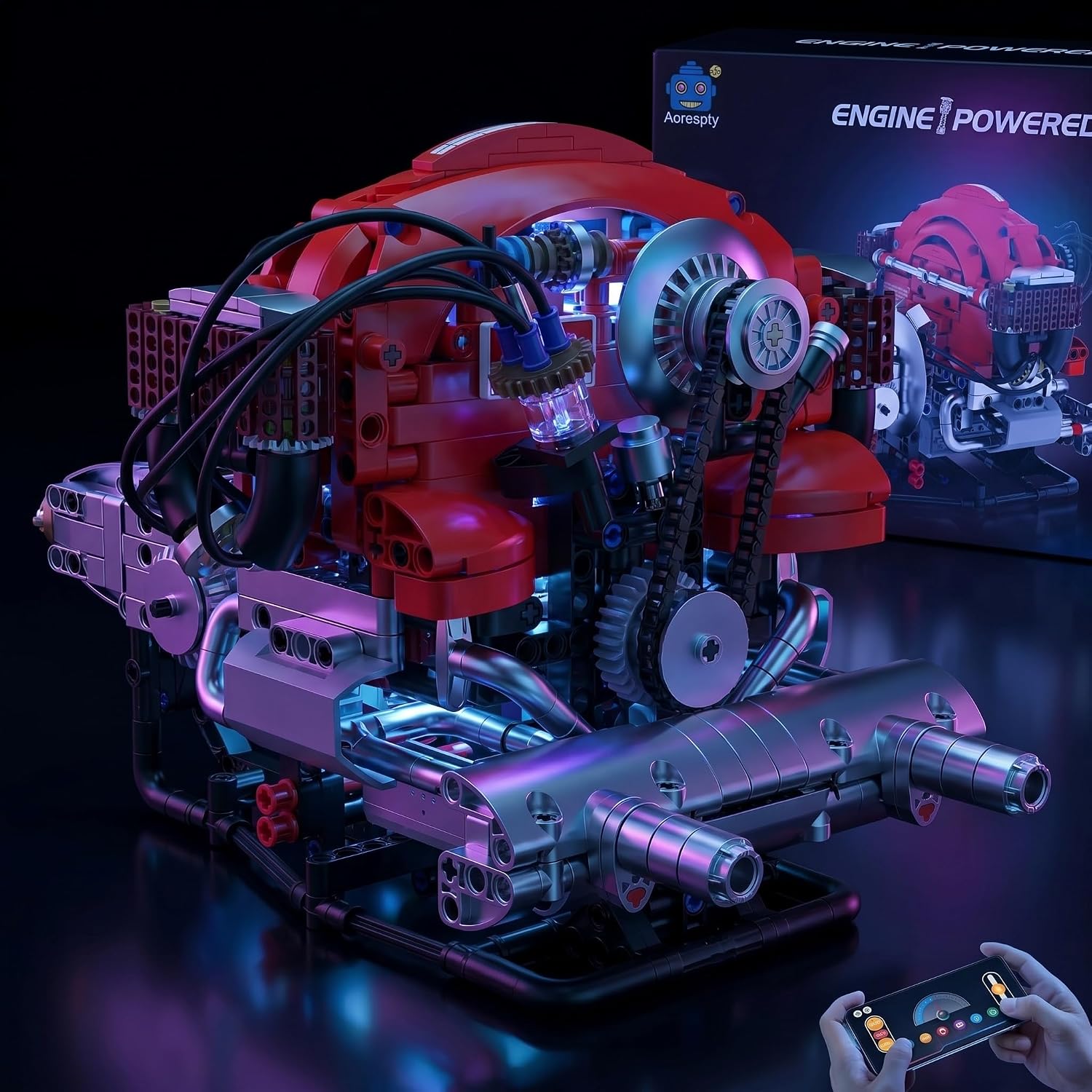 H4 Engine Model Kit, 868-Piece Bluetooth-Controlled STEM Toy Building Sets for Adults, Science Kit with RGB LED Lights, Tech Gift for Boys Ages 14+