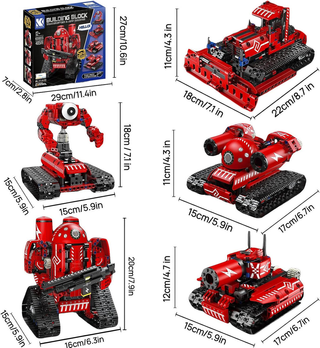 STEM Robot Kit 5-in-1 for Kids Ages 8-14 | 495-Piece Build Excavator & Robot | App Coding RC Robots STEM Educational Toys Teen Birthday Gift