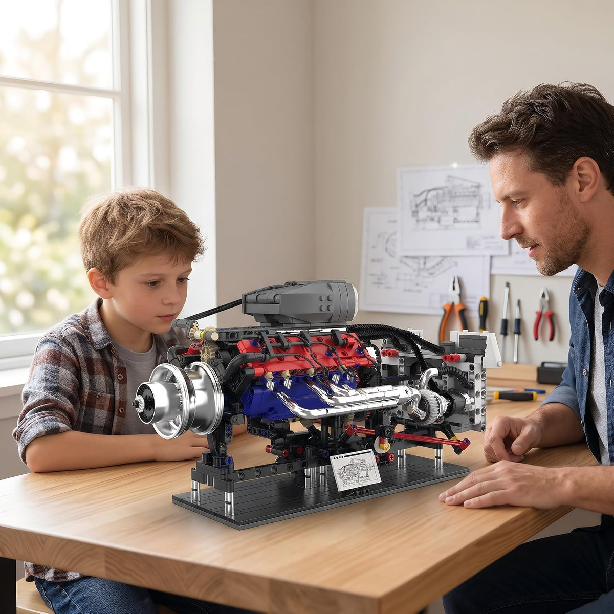 V8 Engine Model Kit, 1151 Pieces, Hand-Cranked STEM Build