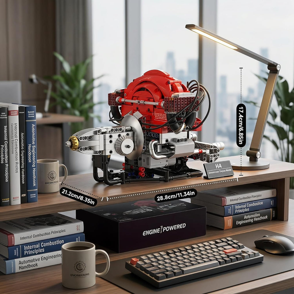 H4 Engine Model Kit, 868-Piece Bluetooth-Controlled STEM Toy Building Sets for Adults, Science Kit with RGB LED Lights, Tech Gift for Boys Ages 14+