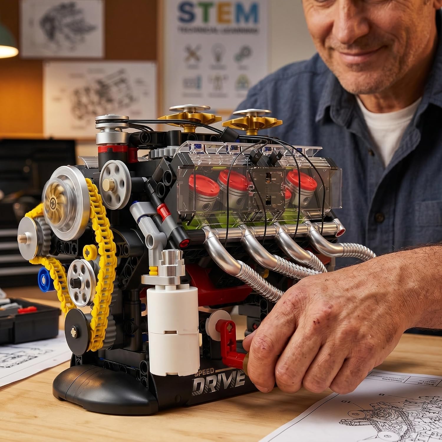 V8 Engine Model Kit 1:4 Scale, 659-Piece Hand-Cranked STEM Model Car Kits for Adults, DIY Kits for Adults & Teens, Gift for Car Enthusiasts Ages 14+