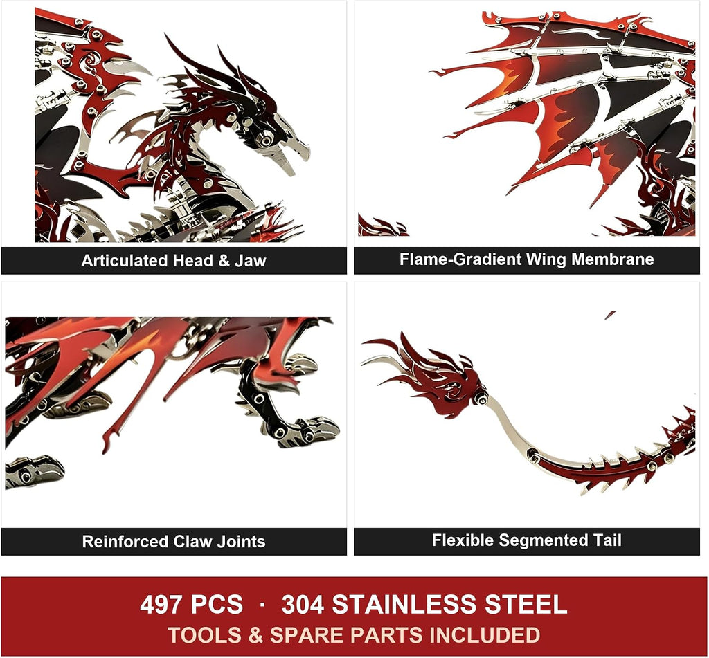AoreSpty 3D Metal Puzzles for Adults, 497Pcs Dragon Steel Model Kit