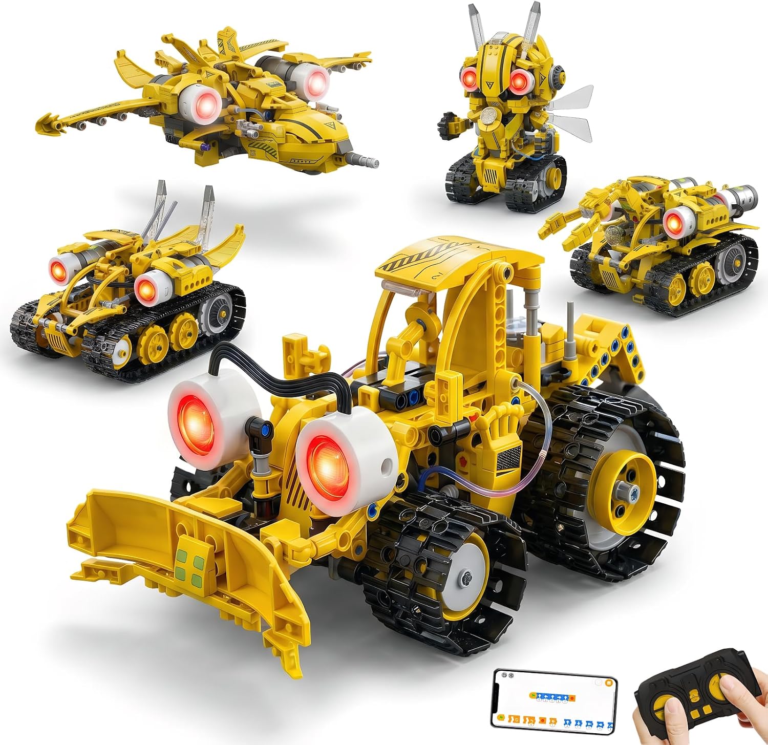STEM Robot Kit 5-in-1 for Boys Ages 8-14 | 673-Piece Build Excavator & Robot | App & Remote Control Servo Motor LED Light Educational Battle Toy