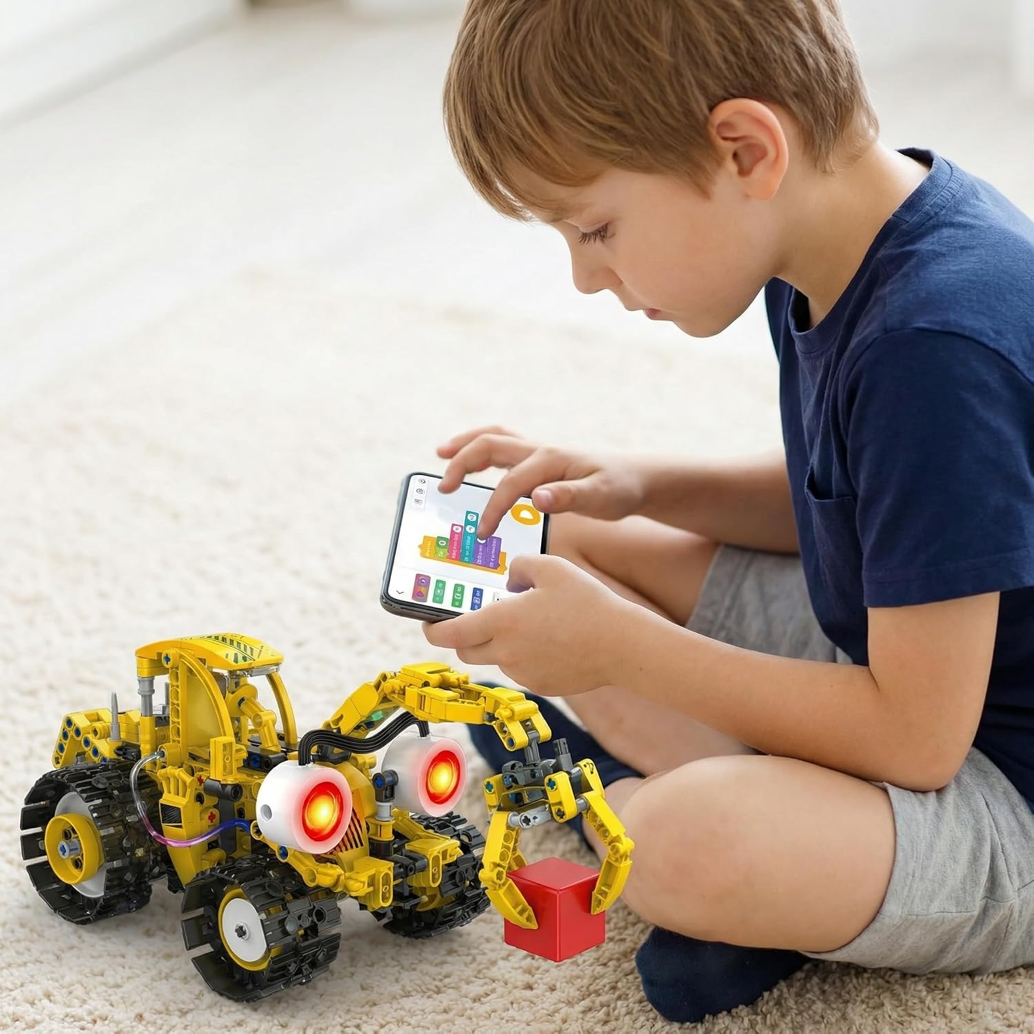 STEM Robot Kit 5-in-1 for Boys Ages 8-14 | 673-Piece Build Excavator & Robot | App & Remote Control Servo Motor LED Light Educational Battle Toy