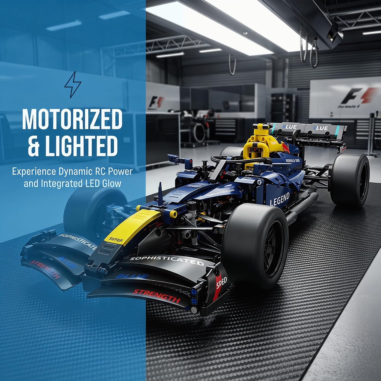 F1 RC Car Kit 1:10 Scale - 56cm Formula 1 Model w/RC Power System, LED Lights & Sticker Set, STEM Building Toy w/Mechanical Linkages Ages 8+