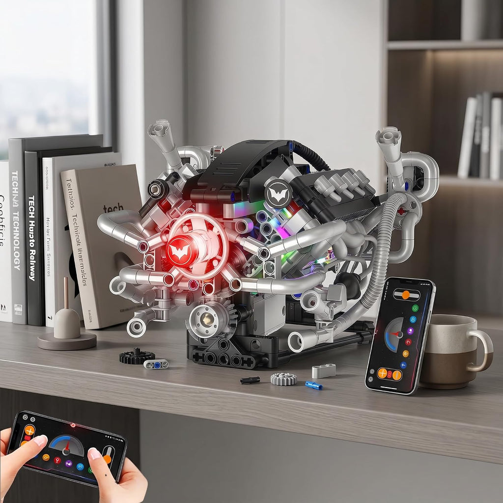 V8 Engine Model Kit, 770-Piece App-Controlled STEM Model Building Kits for Adults, Science Kit with RGB LED & Sound Effects, Tech Gift for Teens Ages 14+