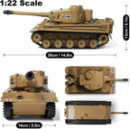 RC Tank 1:22 Tiger Tank WWII Military Soldier Toy | Infrared Battle + Water Bombs | LED Smoke Sound | 2.4GHz Remote Control Tank Gift Ages 8+