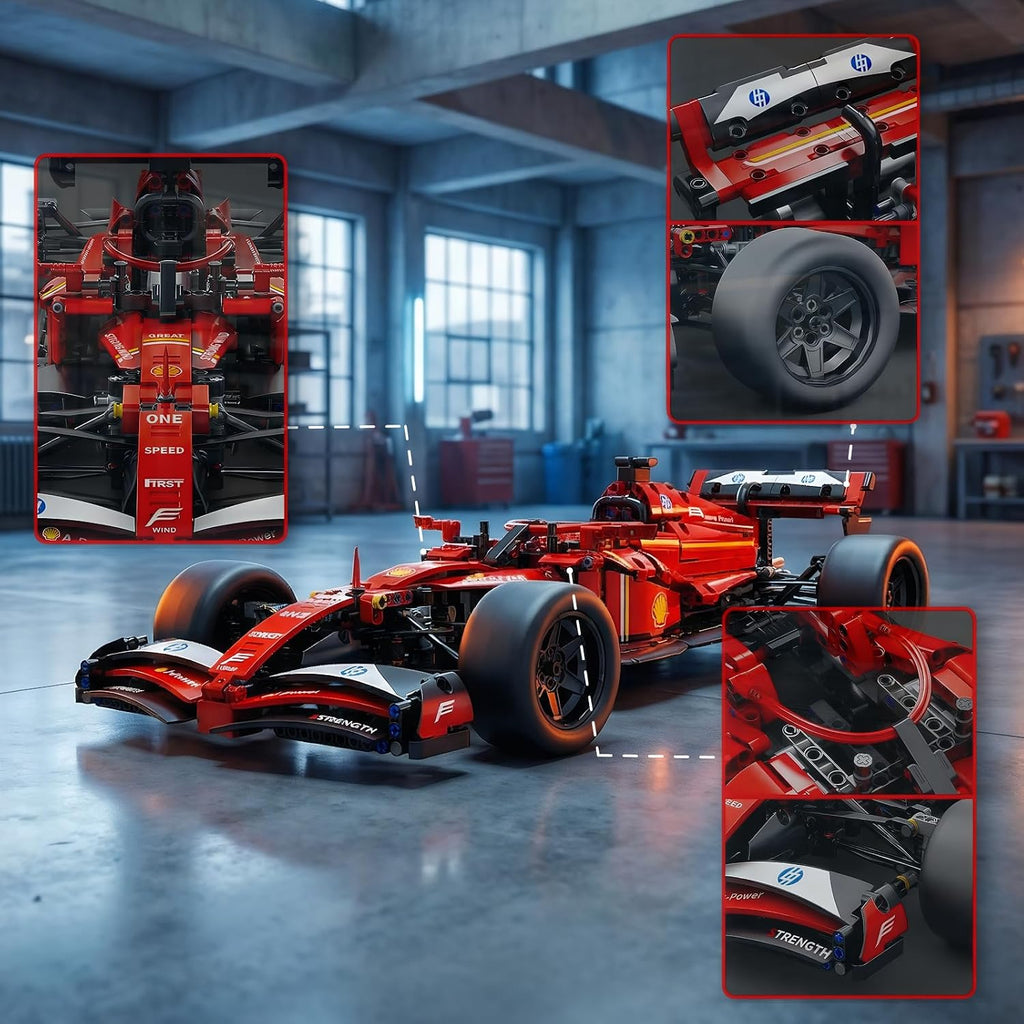 F1 RC Car Kit - 1:10 Red Formula 1 Racing Car 1086pcs, Compatible w/Major Brick Systems, Motorized RC & LED Lights, STEM Building Toy Teens Adults