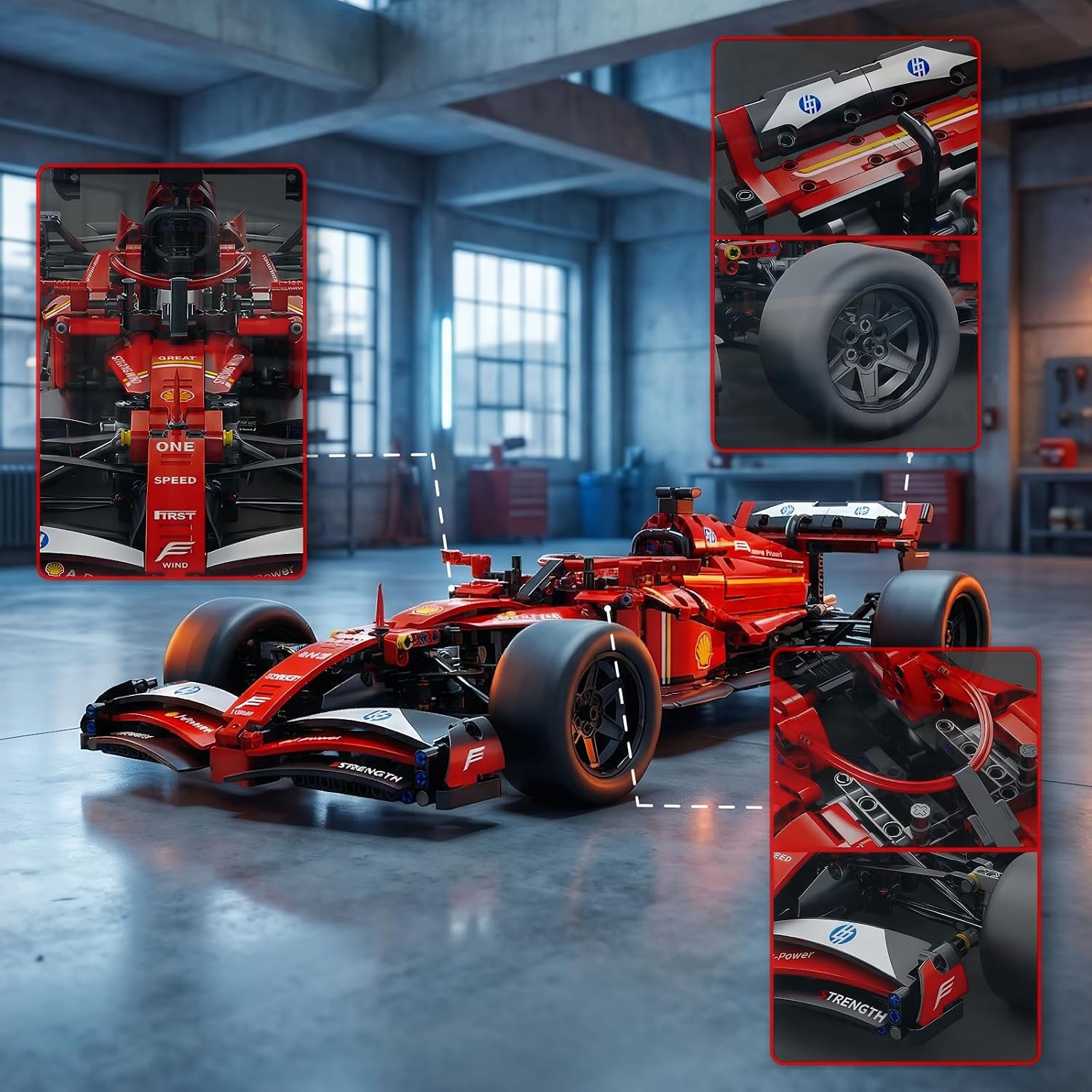 F1 RC Car Kit - 1:10 Red Formula 1 Racing Car 1086pcs, Compatible w/Major Brick Systems, Motorized RC & LED Lights, STEM Building Toy Teens Adults