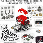 H4 Engine Model Kit, 868-Piece Bluetooth-Controlled STEM Toy Building Sets for Adults, Science Kit with RGB LED Lights, Tech Gift for Boys Ages 14+