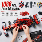 F1 RC Car Kit - 1:10 Red Formula 1 Racing Car 1086pcs, Compatible w/Major Brick Systems, Motorized RC & LED Lights, STEM Building Toy Teens Adults