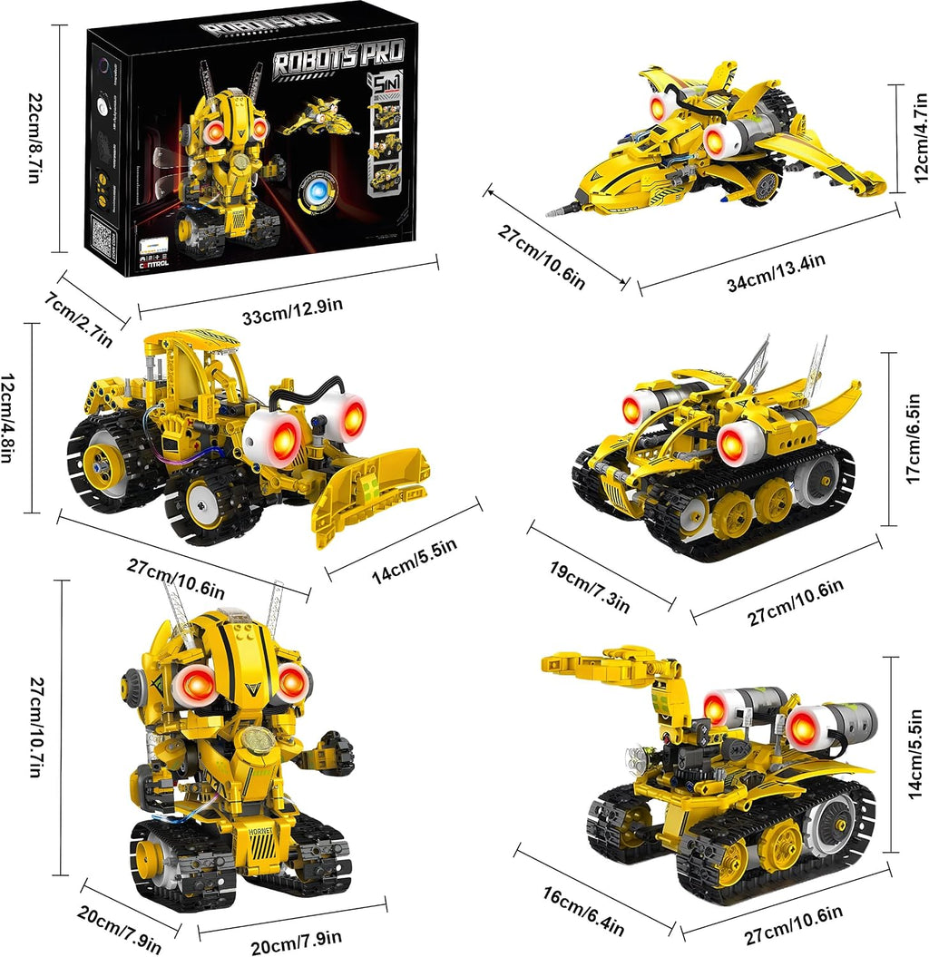STEM Robot Kit 5-in-1 for Boys Ages 8-14 | 673-Piece Build Excavator & Robot | App & Remote Control Servo Motor LED Light Educational Battle Toy