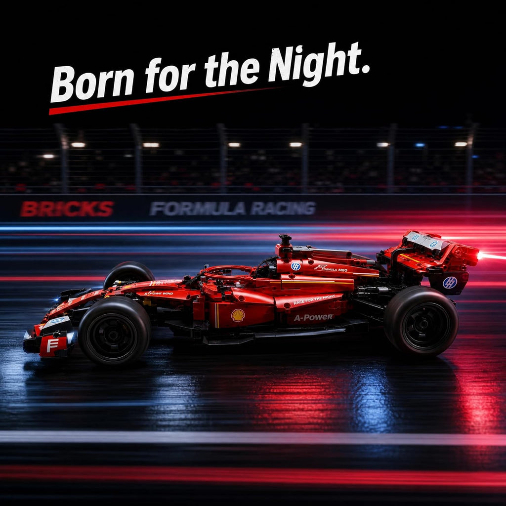 F1 RC Car Kit - 1:10 Red Formula 1 Racing Car 1086pcs, Compatible w/Major Brick Systems, Motorized RC & LED Lights, STEM Building Toy Teens Adults
