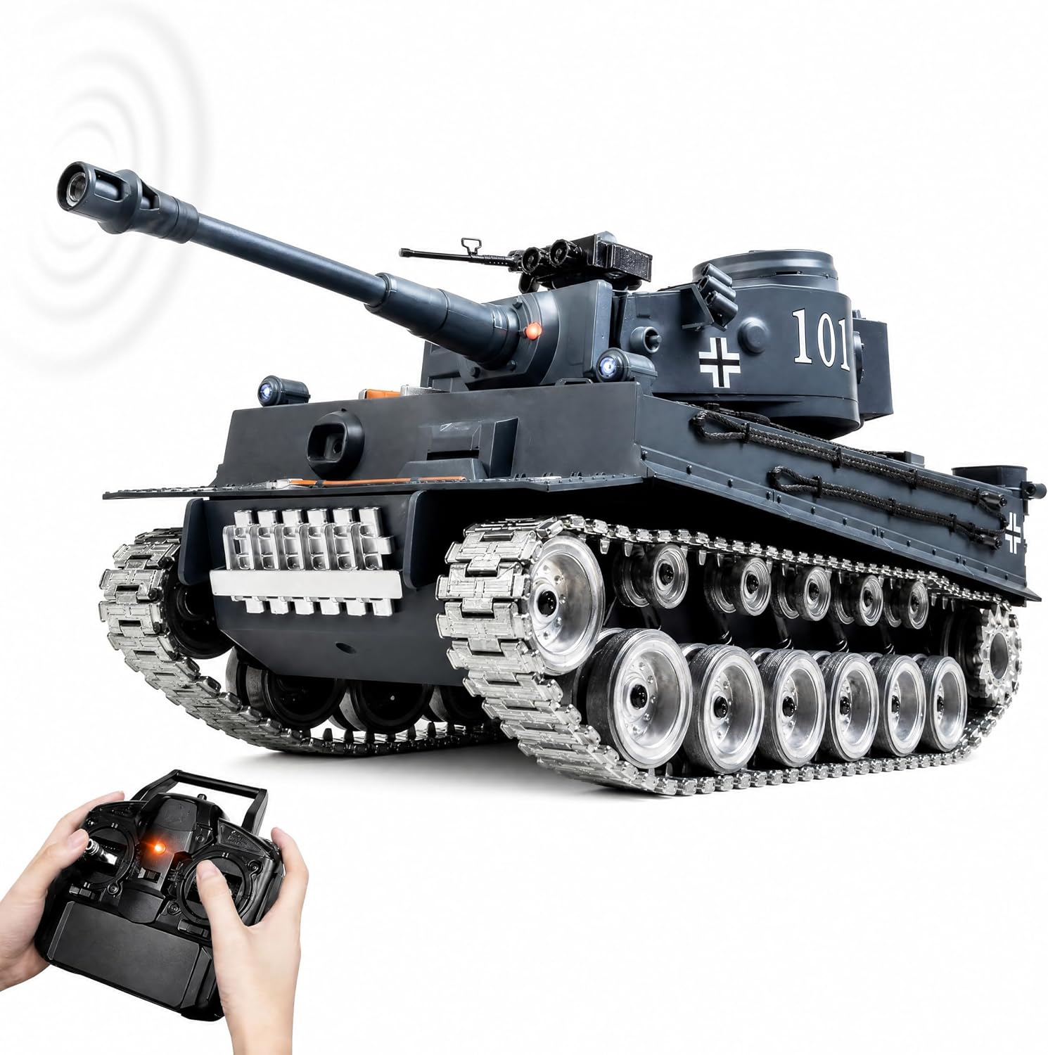 RC Tank that Shoots 1:18 Tiger Military Toy Tank, Metal Tracks, BB & Water Bombs, 45-Degree Climb 2.4GHz Remote Control Gift for Boys Ages 8+