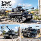RC Tank that Shoots 1:18 Tiger Military Toy Tank, Metal Tracks, BB & Water Bombs, 45-Degree Climb 2.4GHz Remote Control Gift for Boys Ages 8+