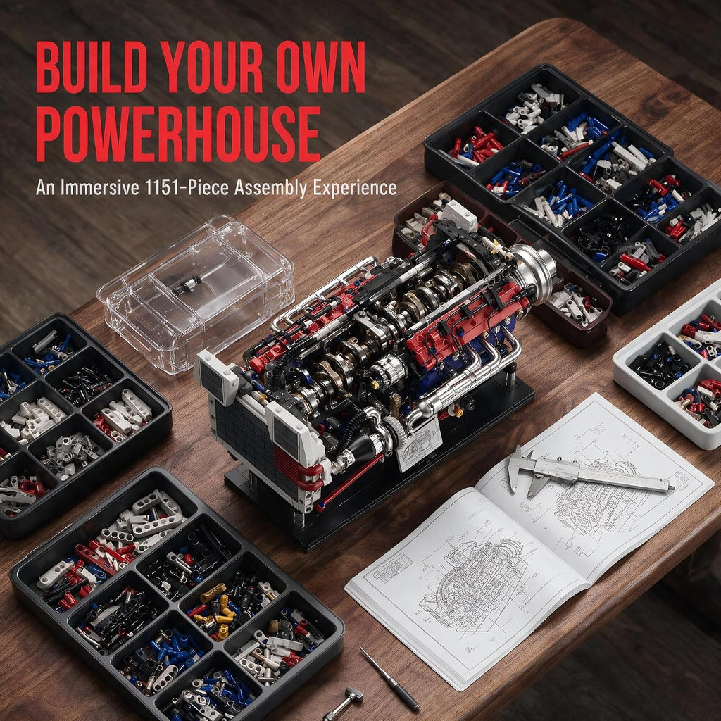 V8 Engine Model Kit, 1151 Pieces, Hand-Cranked STEM Build