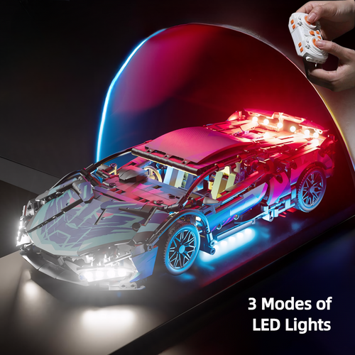 1280-Piece RC Car Building Kit - LED Lights & 2.4GHz Remote