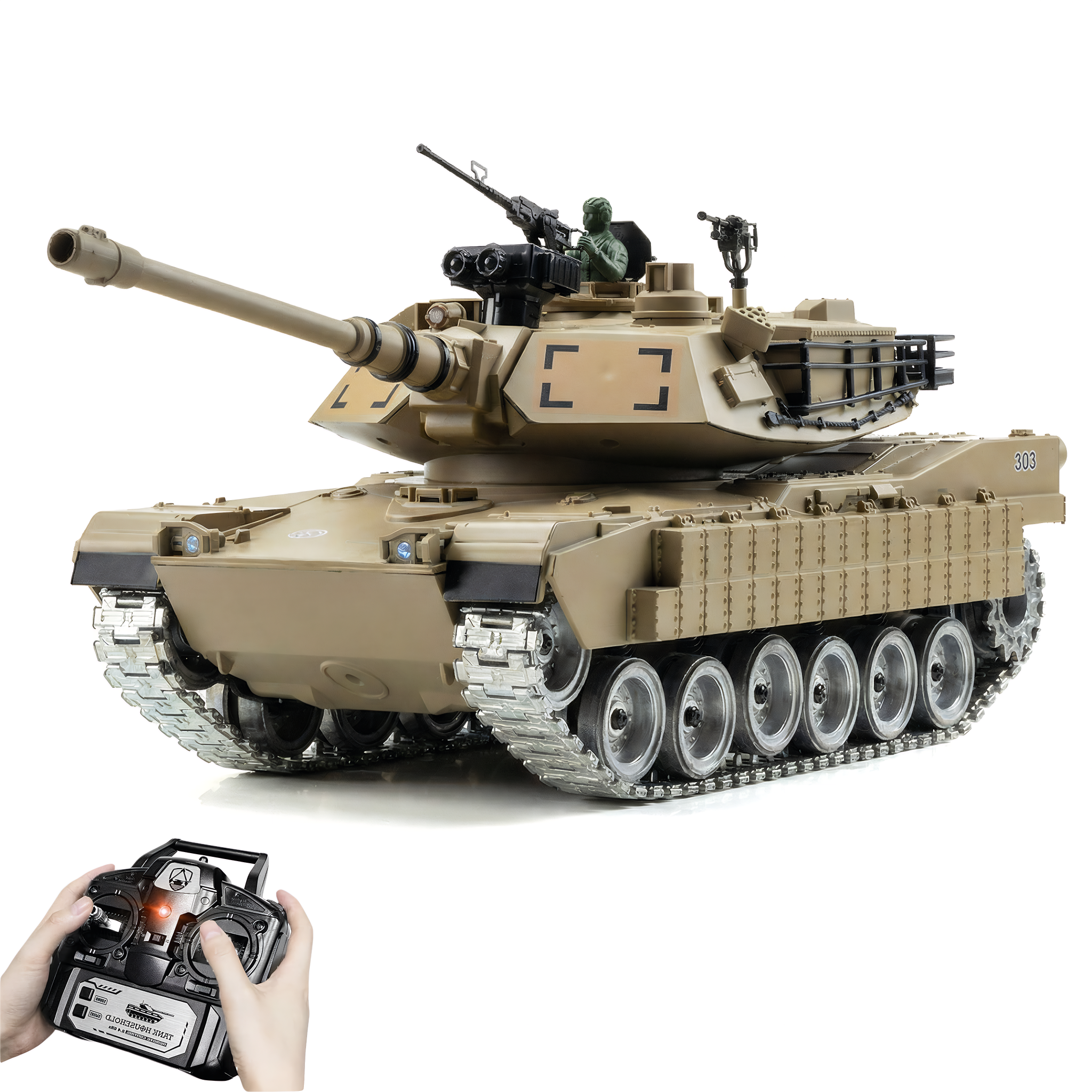 AoreSpty 1:18 Scale M1A2 Abrams RC Military Tank - Infrared Battle with 2.4GHz, Shoots Water Beads & BBS, Realistic Smoke, Sound, and LED Lights for Adults & Kids 8+