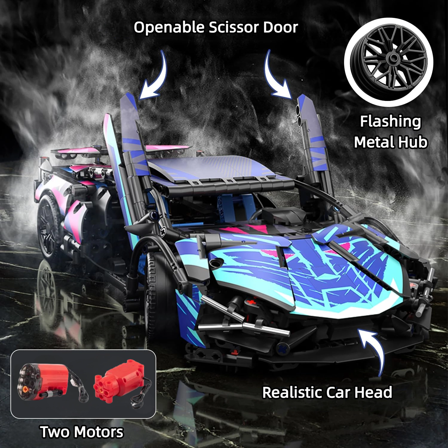 AoreSpty 1280-Piece RC Car Building Kit - 1:14 Scale Model, STEM Educational Toy with LED Lights, Rechargeable Battery, 2.4GHz Remote Control, for Boys & Adults