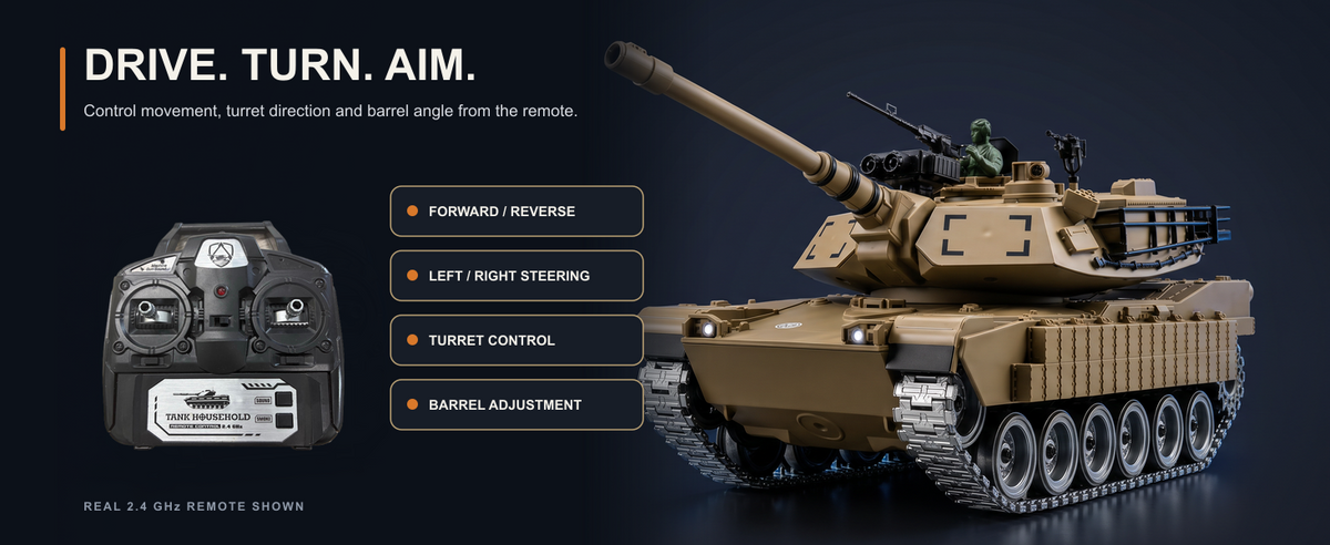 Remote control driving, turret and barrel controls
