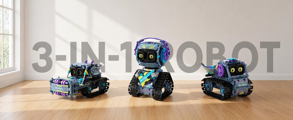 Three buildable robot and tracked vehicle models