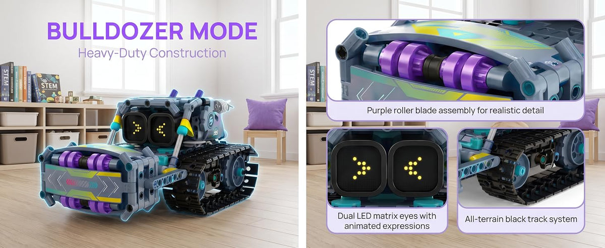 Bulldozer model with LED eyes and track details