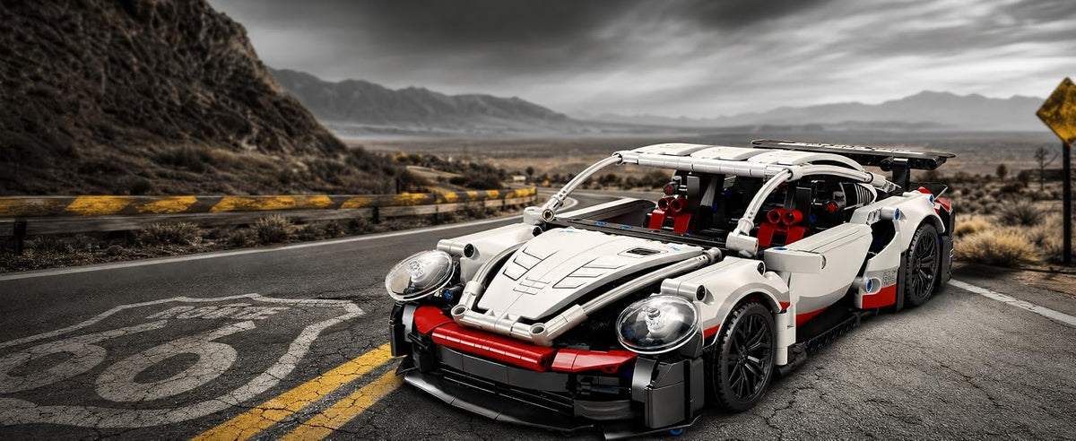 825-Piece White RC Car Building Kit — finished model scene