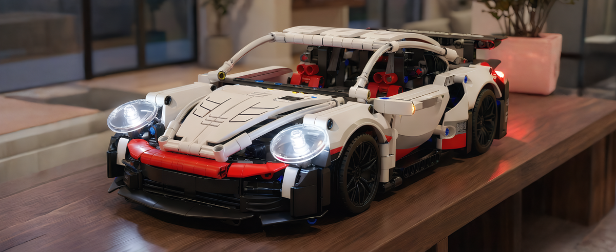 825-Piece White RC Car Building Kit — LED light display