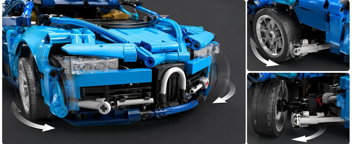 778-Piece Blue RC Car Building Kit — steering and opening details