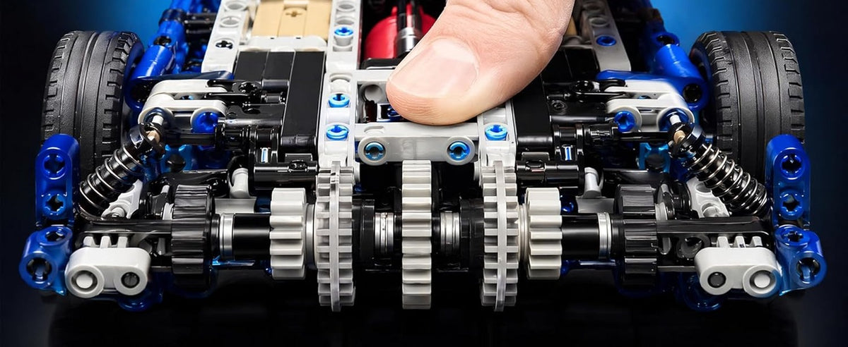 778-Piece Blue RC Car Building Kit — chassis detail