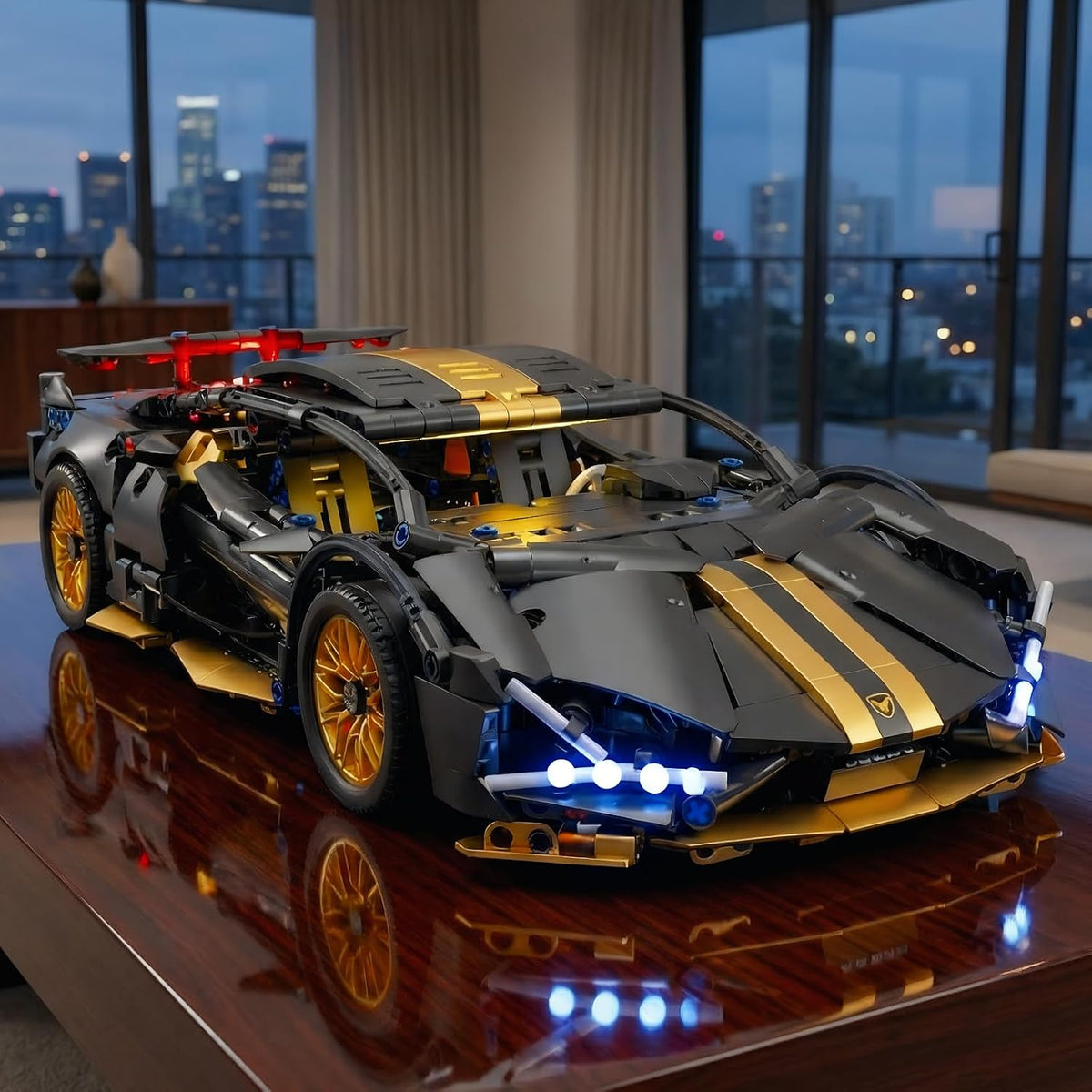 790-Piece Black & Gold RC Car Building Kit — LED lights