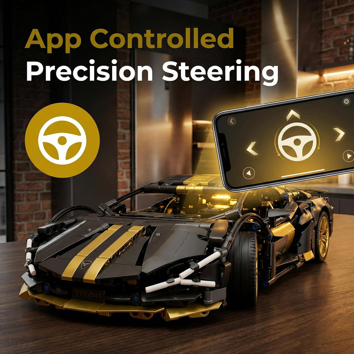 790-Piece Black & Gold RC Car Building Kit — app control