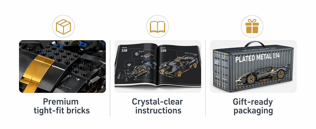 790-Piece Black & Gold RC Car Building Kit — bricks, instructions and packaging