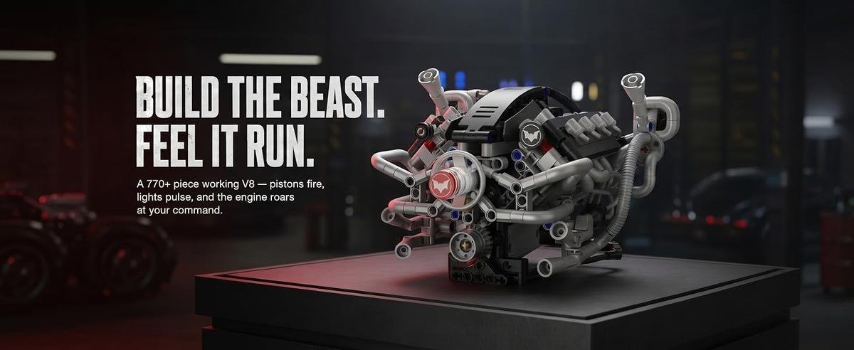 Motorized V8 engine model with illuminated moving mechanism