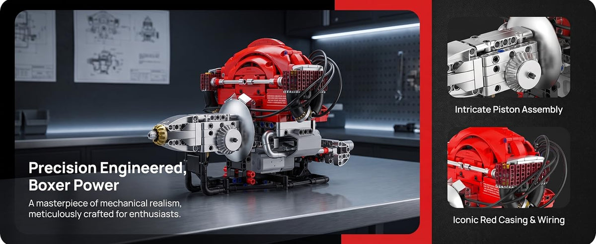 H4 engine piston assembly and red casing details