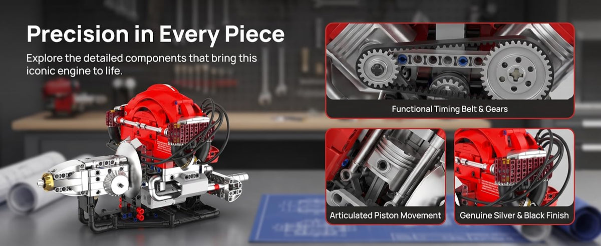 H4 timing belt, gears and articulated piston movement